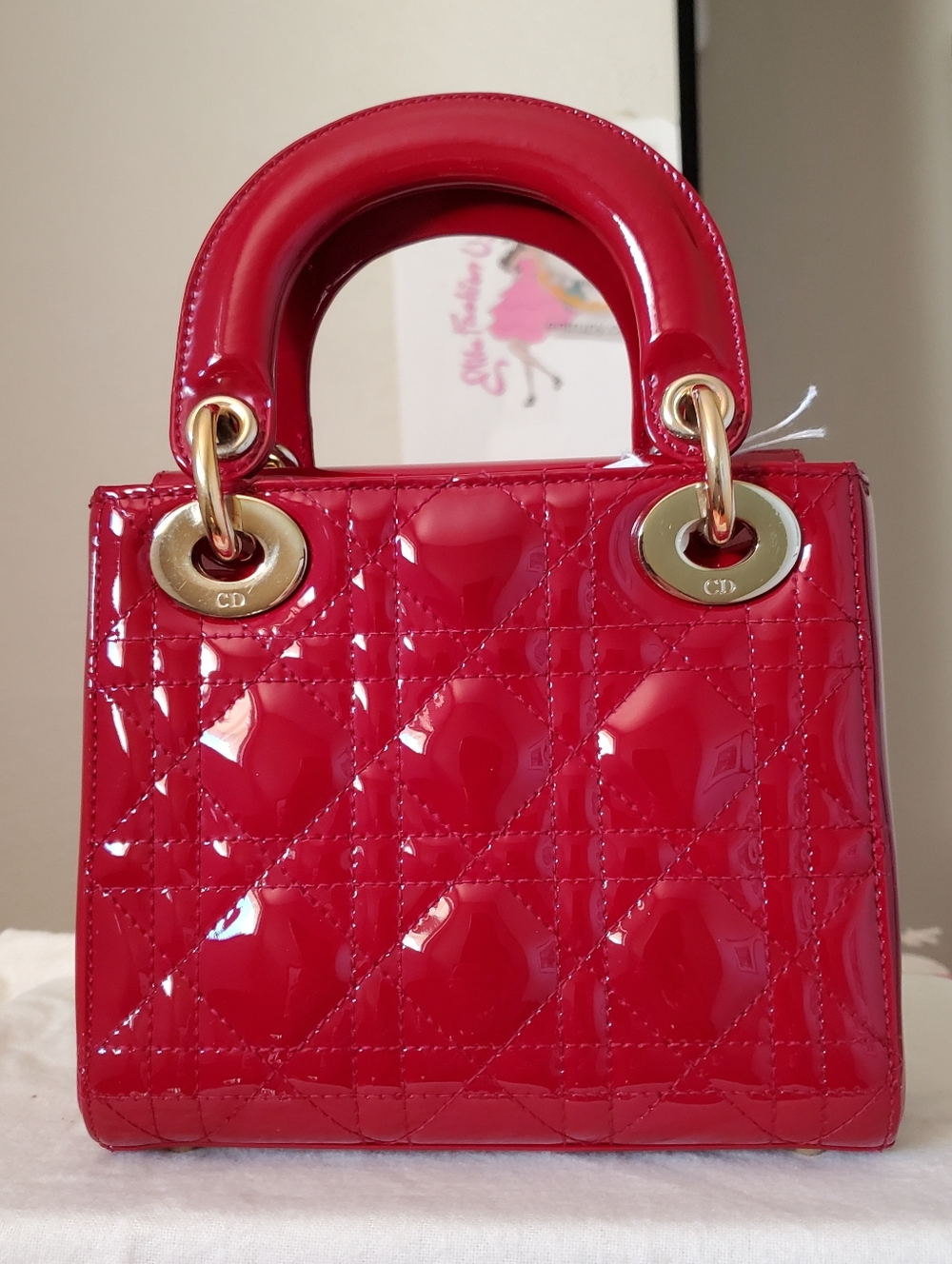 Lady DIOR minj Red Patent Gold Hwbag - Picture 6 of 7